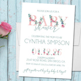 floral baby shower invitations pink green botanical design