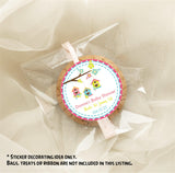 floral baby shower sticker with scalloped pink trim