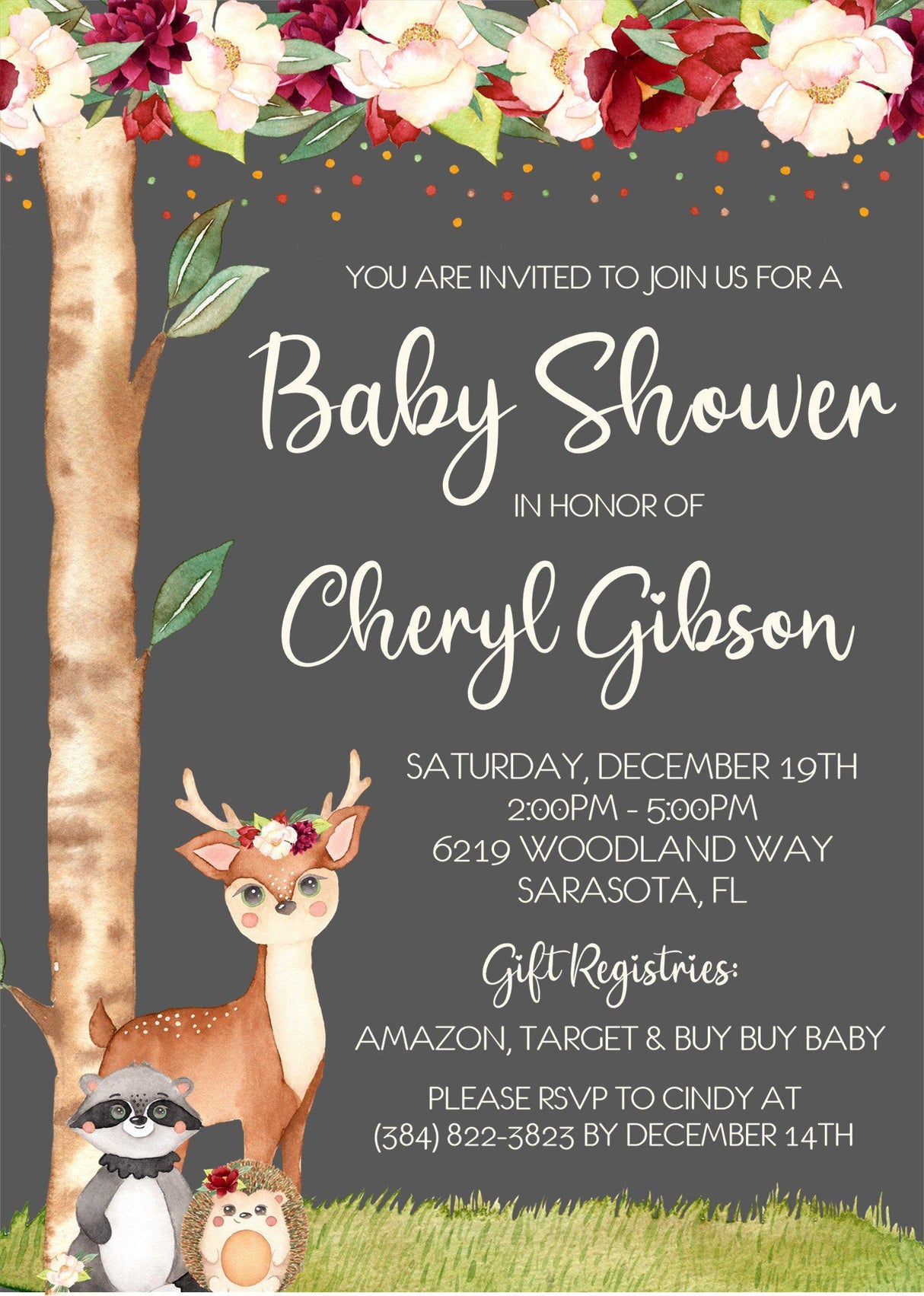 forest animals invitation cards boho floral woodland style