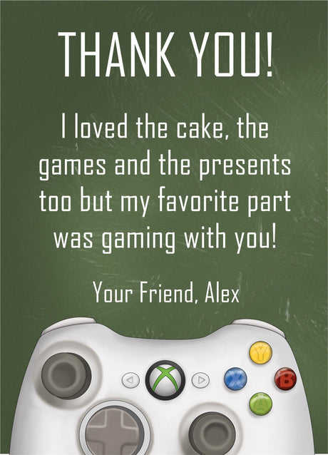 gaming controller thank you notes arcade birthday party theme