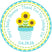 gender neutral baby shower sticker with teal and yellow flowers