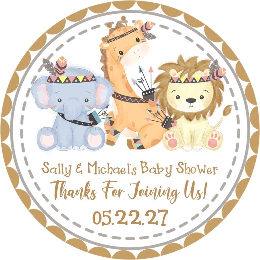 gender neutral boho jungle animal baby shower stickers