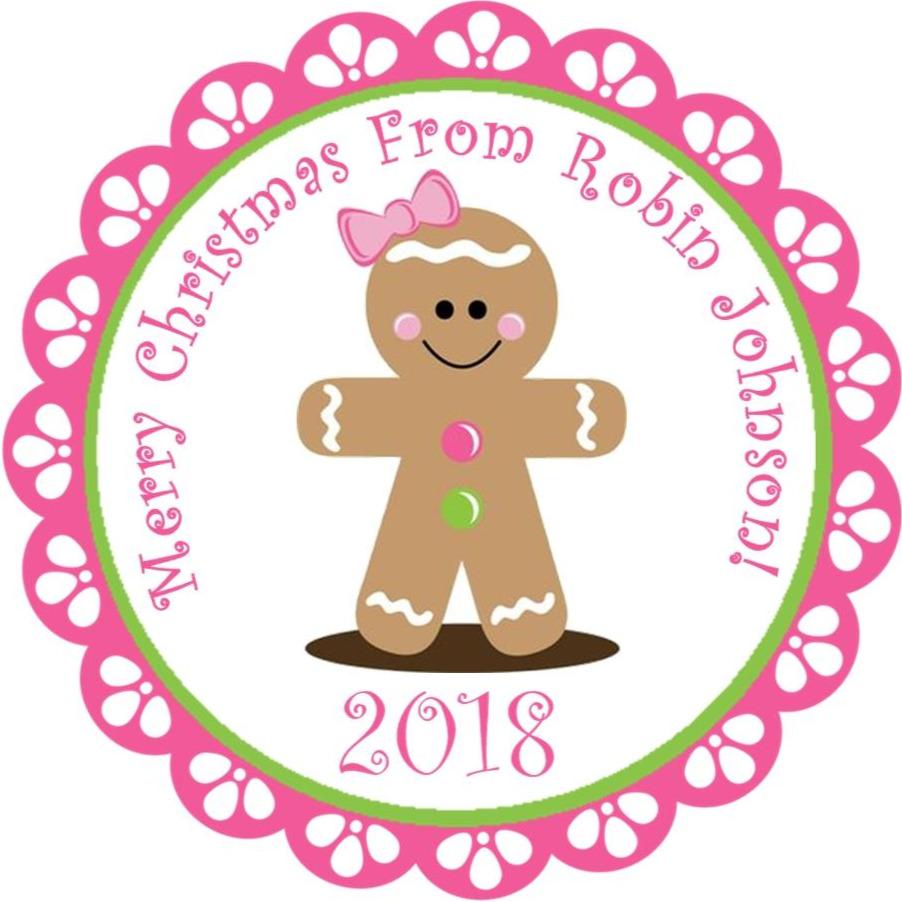 gingerbread girl christmas sticker with pink and green accents