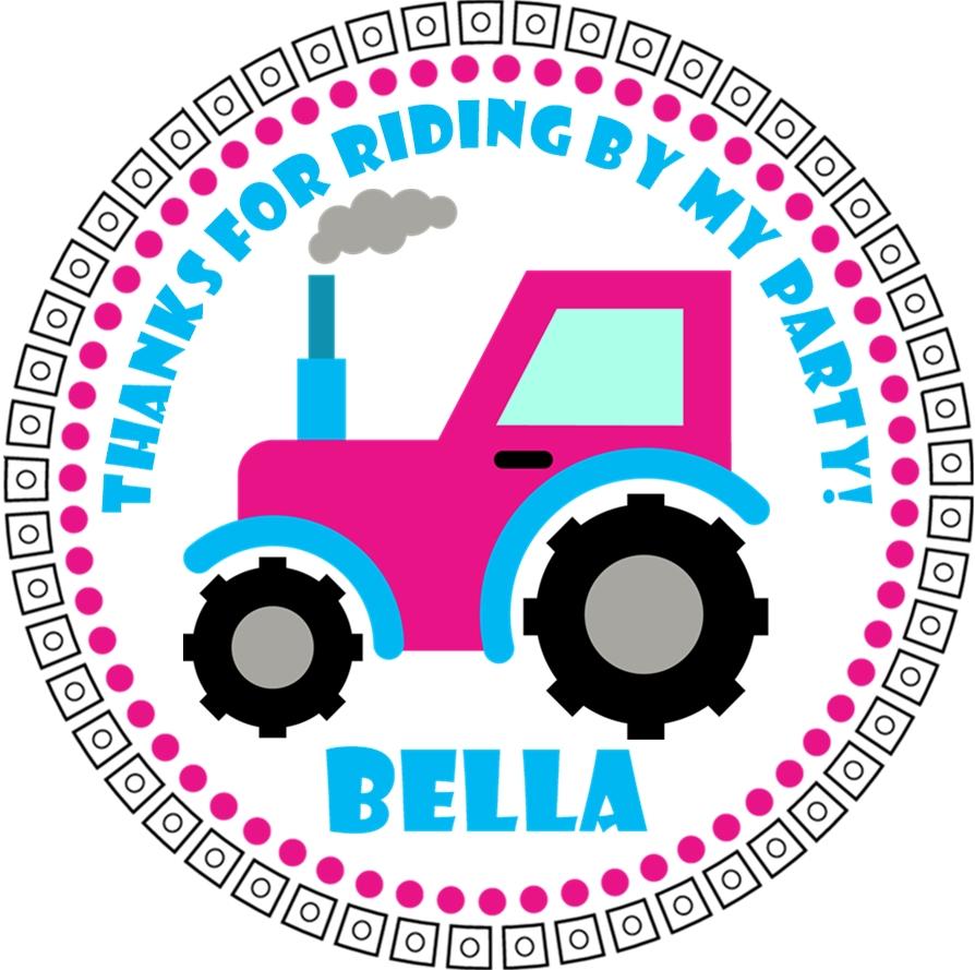girl tractor party favor label
