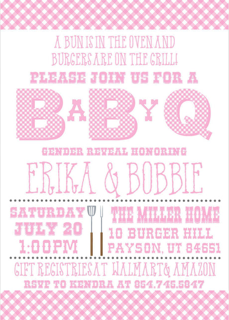 girls pink barbecue baby shower invitation cards backyard summer style