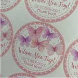 girls pink butterfly baby shower sticker