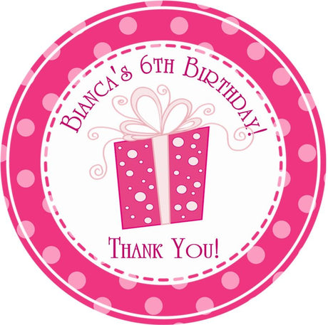 girls pink gift birthday favor label