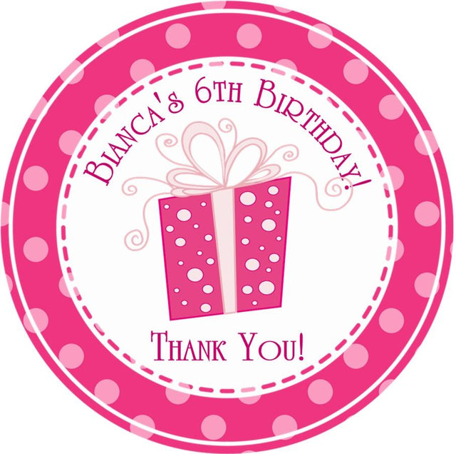 girls pink gift birthday favor label
