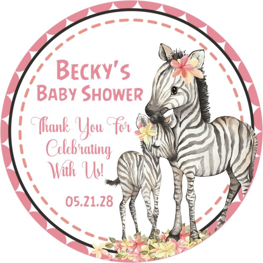 girls zebra baby shower stickers with mother and baby zebra