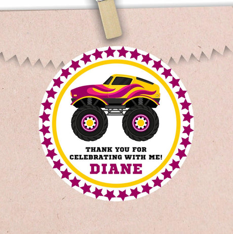 girly monster truck thank you sticker