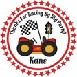 go kart race car birthday sticker in red and black
