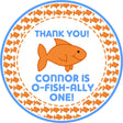 goldfish first birthday sticker with orange fish theme