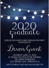 graduation party invitations navy string light design
