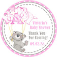 gray teddy bear baby shower sticker with pink baby balloons