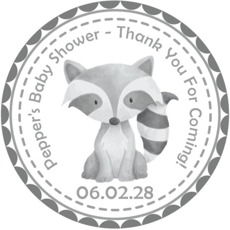 gray woodland raccoon baby shower stickers