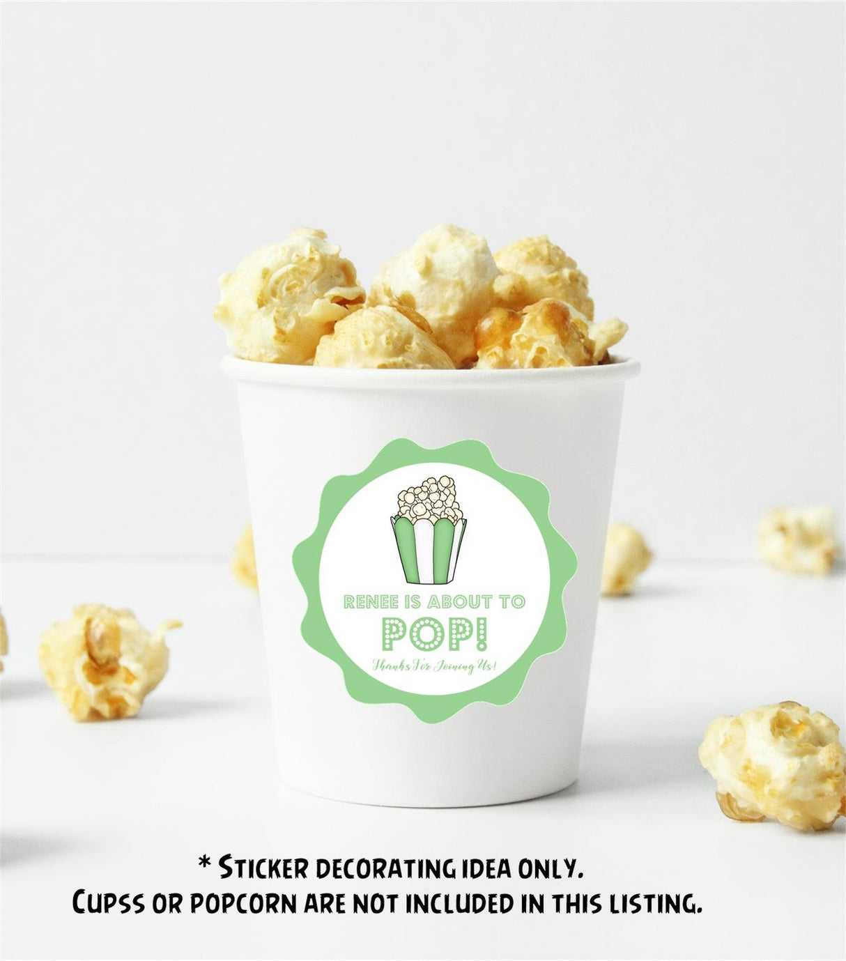 green baby shower sticker for popcorn bags