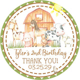 green barnyard farm animals birthday sticker