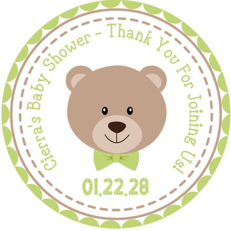 green bow tie teddy bear baby shower sticker