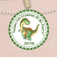 green dinosaur birthday sticker with orange spikes