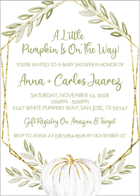 green white pumpkin invitation cards elegant fall style
