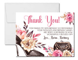 high heel birthday thank you notes chic floral theme