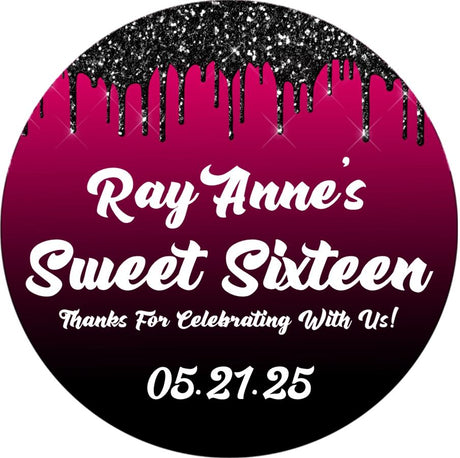 hot pink ombre Sweet Sixteen birthday sticker