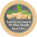 Personalized housewarming favor sticker with beige and greenery theme