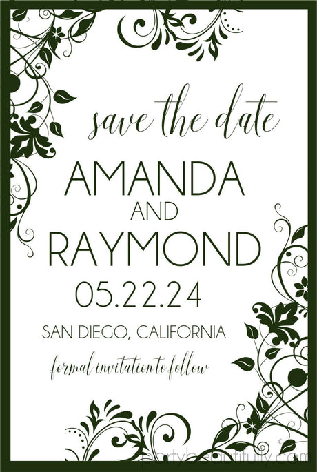 hunter green botanical wedding save the dates elegant minimalist style