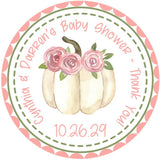 ivory pumpkin baby shower sticker with pink roses
