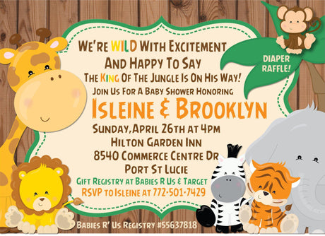jungle baby shower invitations cute safari animal design