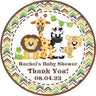 jungle safari baby shower stickers with lion giraffe zebra and leopard