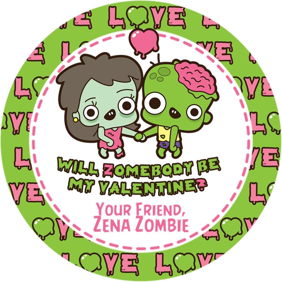 kids zombie valentine sticker with dripping heart design