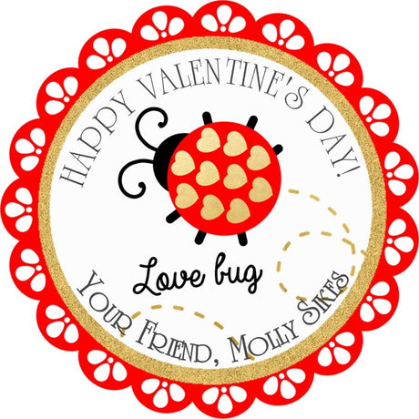 ladybug valentine sticker with gold hearts