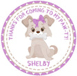lavender puppy dog birthday sticker with bone