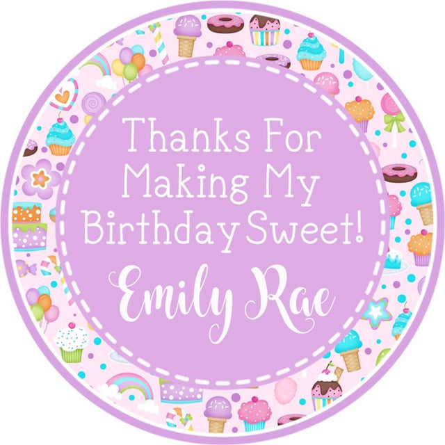 lavender sweet treat birthday sticker with dessert pattern