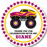 magenta and yellow monster truck birthday sticker