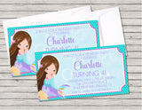 mermaid ticket birthday invitations turquoise purple theme
