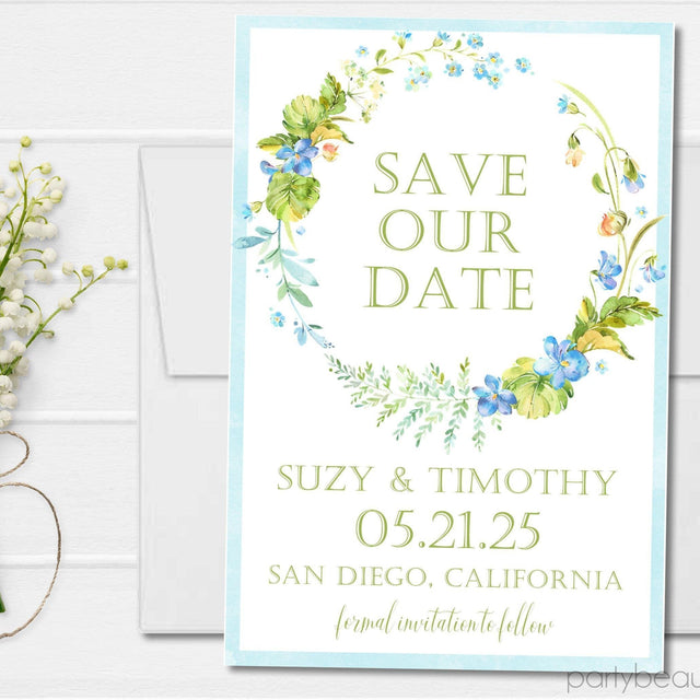 minimalist blue greenery save the date cards elegant botanical design