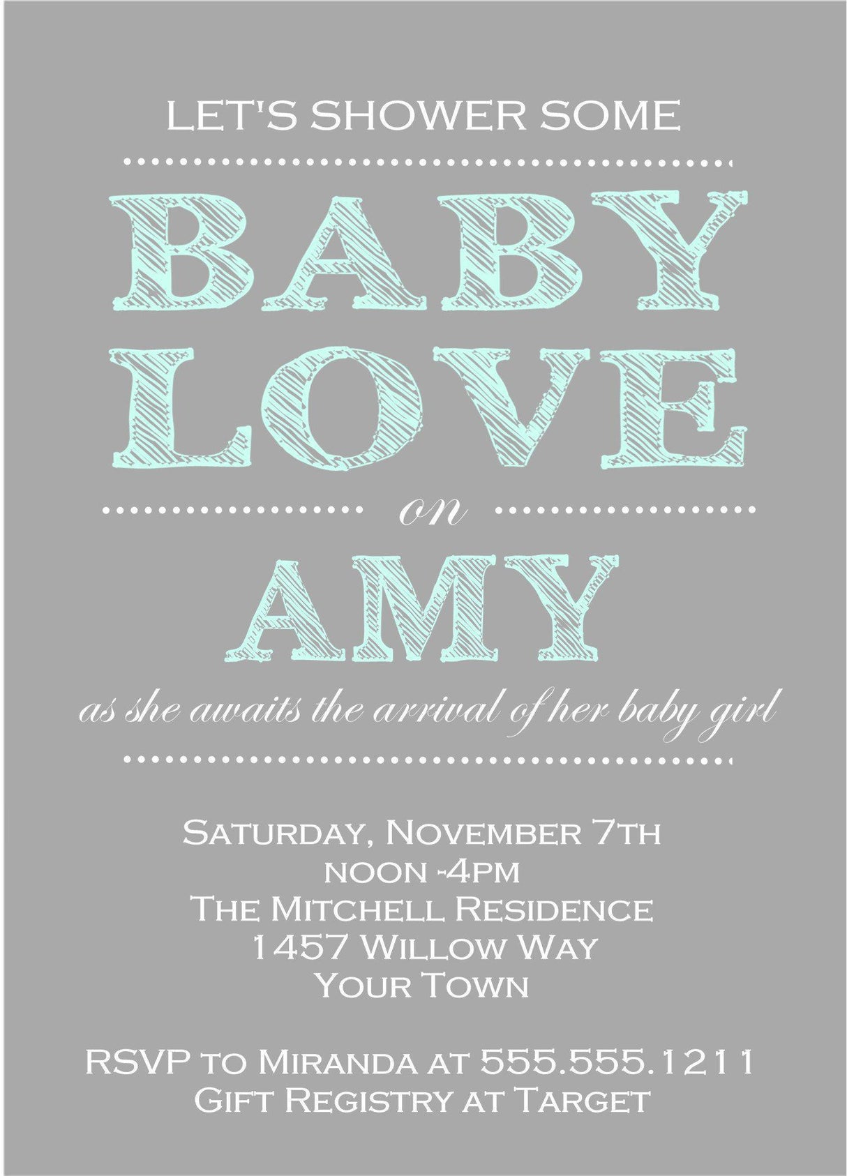mint modern minimalist baby shower invitations gray background theme