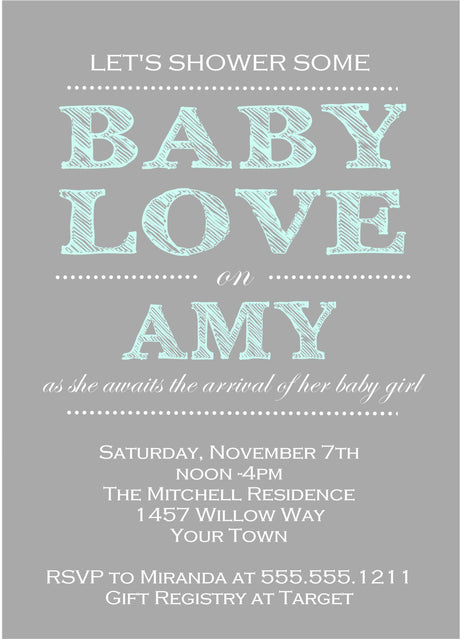 mint modern minimalist baby shower invitations gray background theme