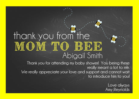mom to bee baby shower thank you cards bumble bee design