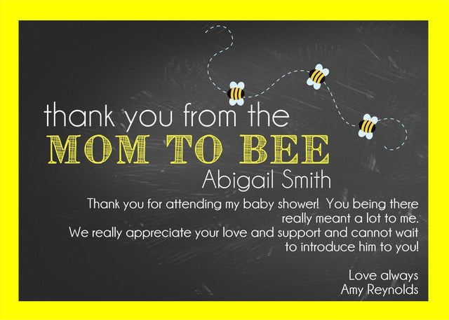 mom to bee baby shower thank you cards bumble bee design