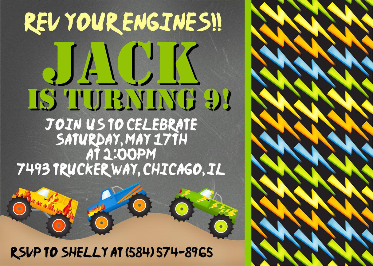 monster truck birthday party invitations colorful truck design