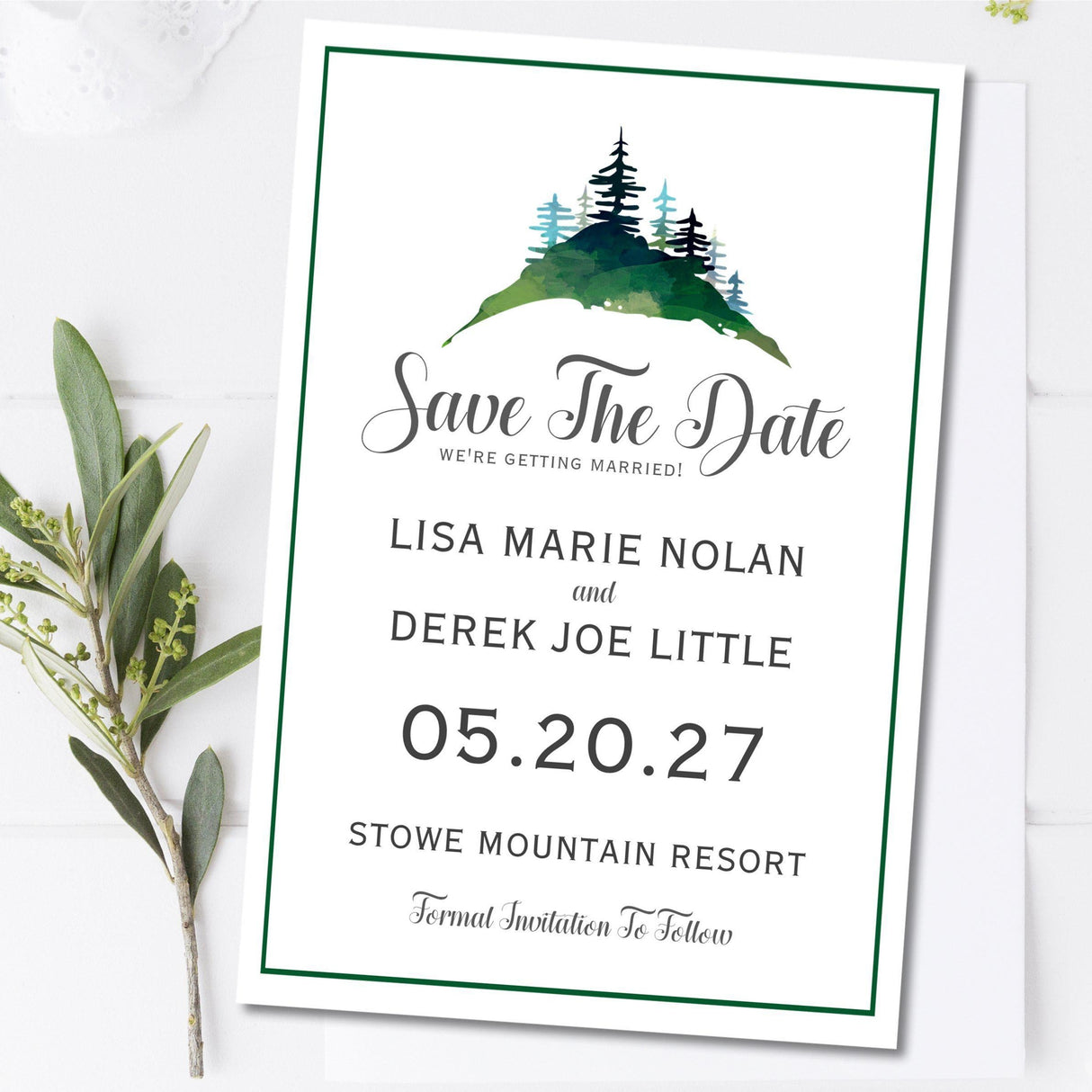 mountain save the date cards rustic forest wedding design