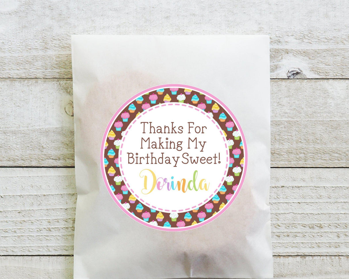 multicolor cupcake birthday treat sticker