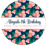 navy and coral floral birthday stickers