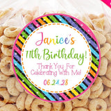 neon stripes birthday sticker personalized