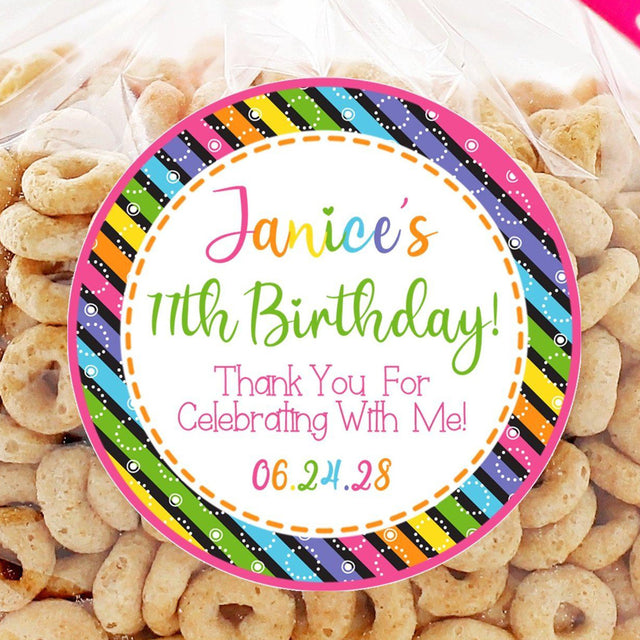 neon stripes birthday sticker personalized
