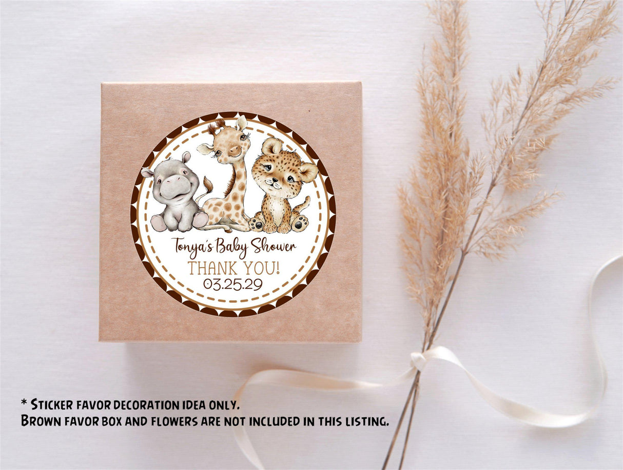 neutral brown jungle baby shower sticker design