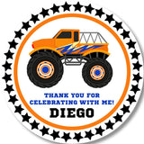 orange blue truck thank you birthday sticker design